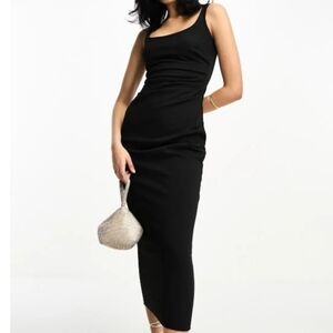 Asos Design Square Neck Cami Midi Dress With Ruched Drape Detail In Black